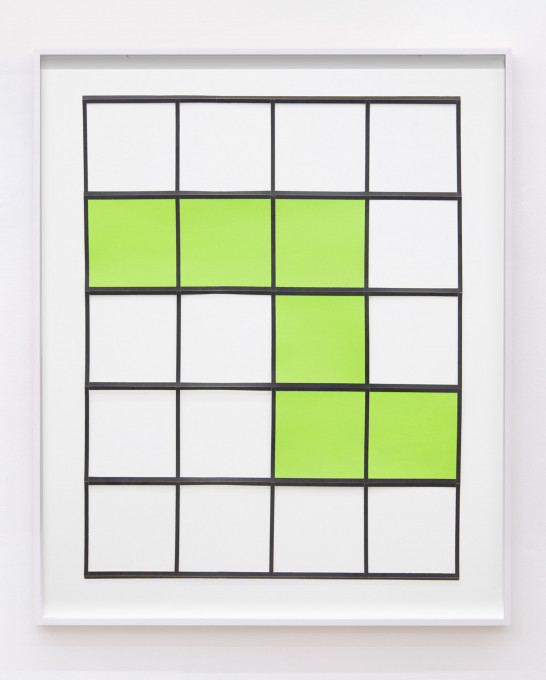 o. T. (Grüne Umrasterung), <p>2011, lacquer, board, 	134 x 110 cm</p>
